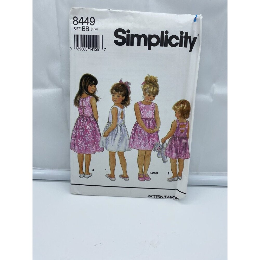 Simplicity 8449 Girls Pretty Summer Dress w/ Back Variations Pattern 5-6X New FF